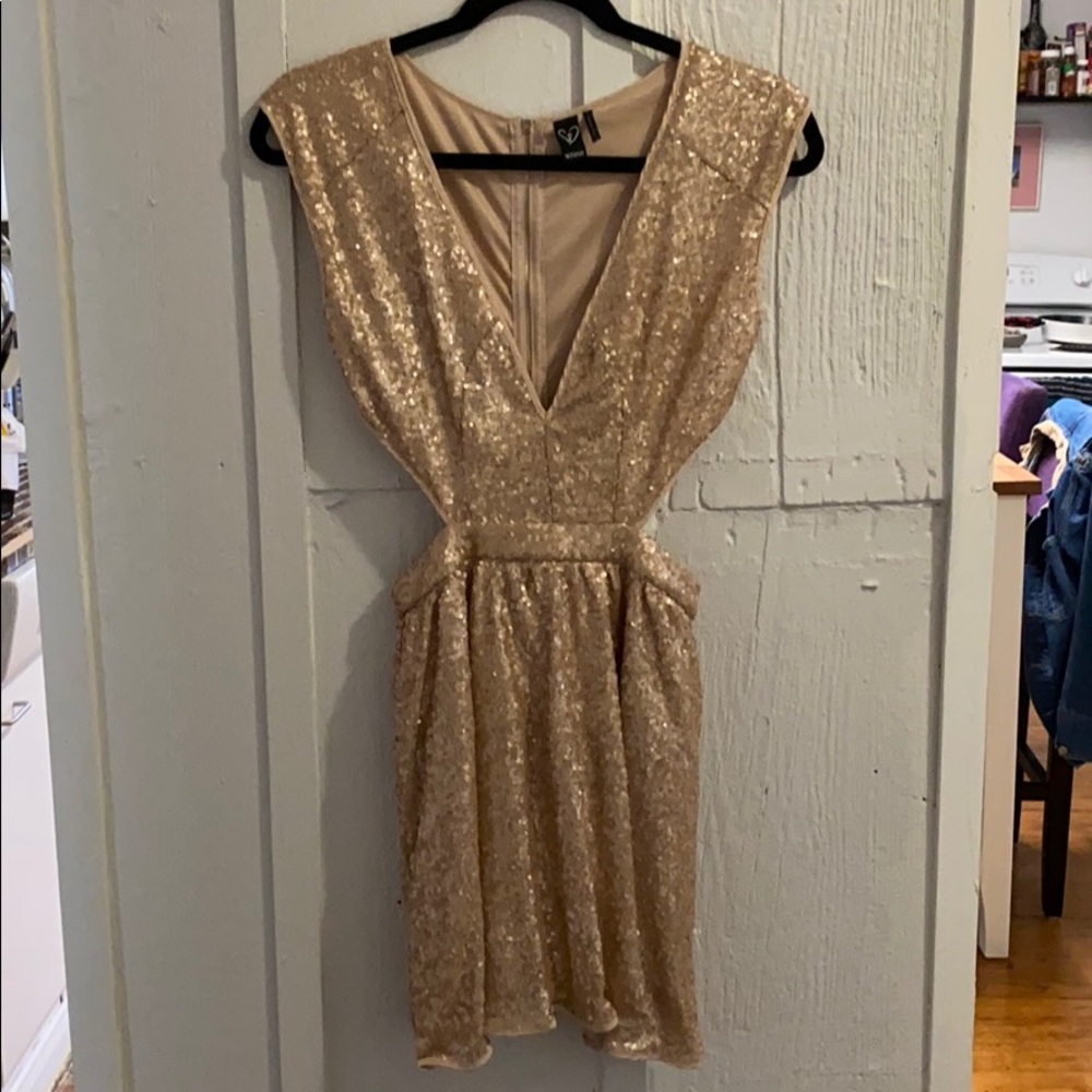 Cut out gold sequin dress